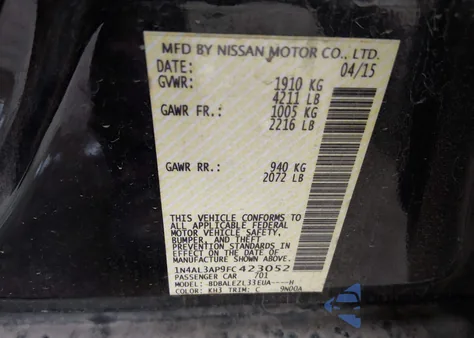 2015 Nissan Altima 2.5 S z USA, uszkodzony, nr VIN 1N4AL3AP9FC423052